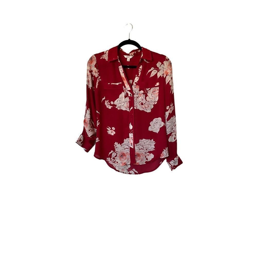 Candies Red Floral Button Up Collared Shirt